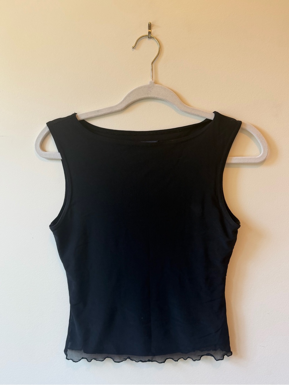 Brandy Melville Black Mesh-Lettuce Hem Tank